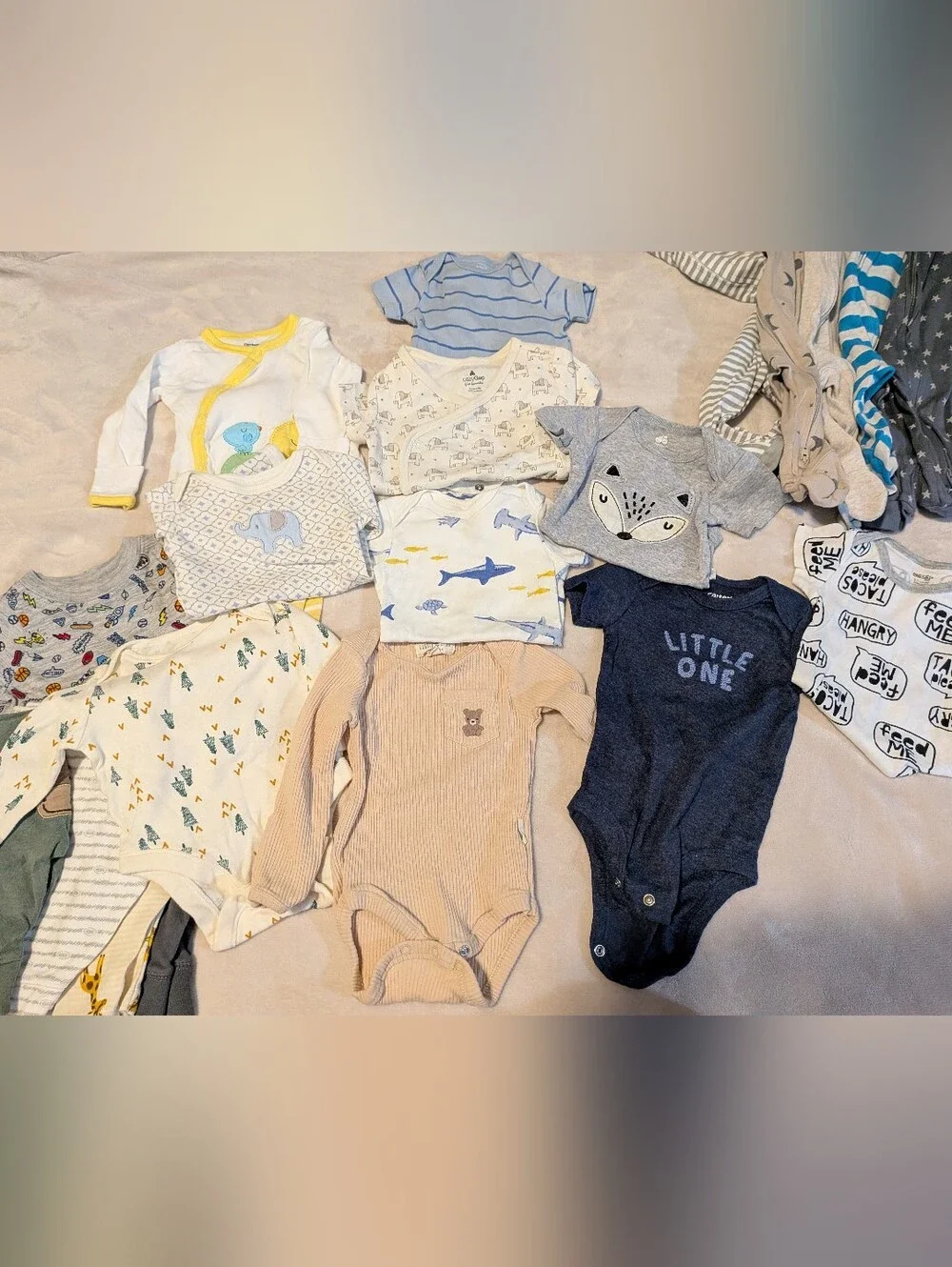 0-3 Months Baby Boy Clothing Lot Infant Pants, Onesies, Pajamas, Shirts 22 piece